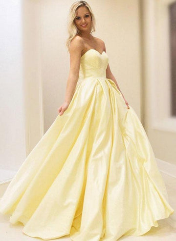 Yellow sweet neck satin long prom dress, yellow evening dress HZ1023